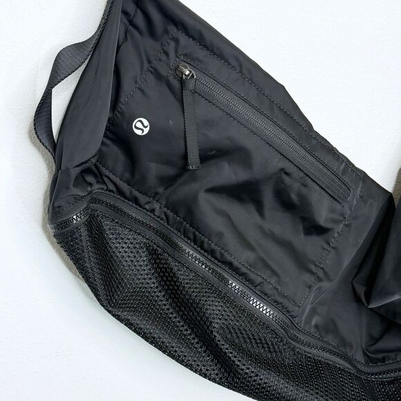 Lululemon Yoga Mat Bag Black Shoulder Strap Carrier Gym Workout Bag Mesh Pocket - Picture 2 of 7